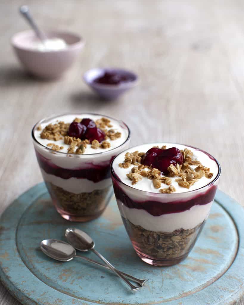 diet meal photography of layed pudding in glasses